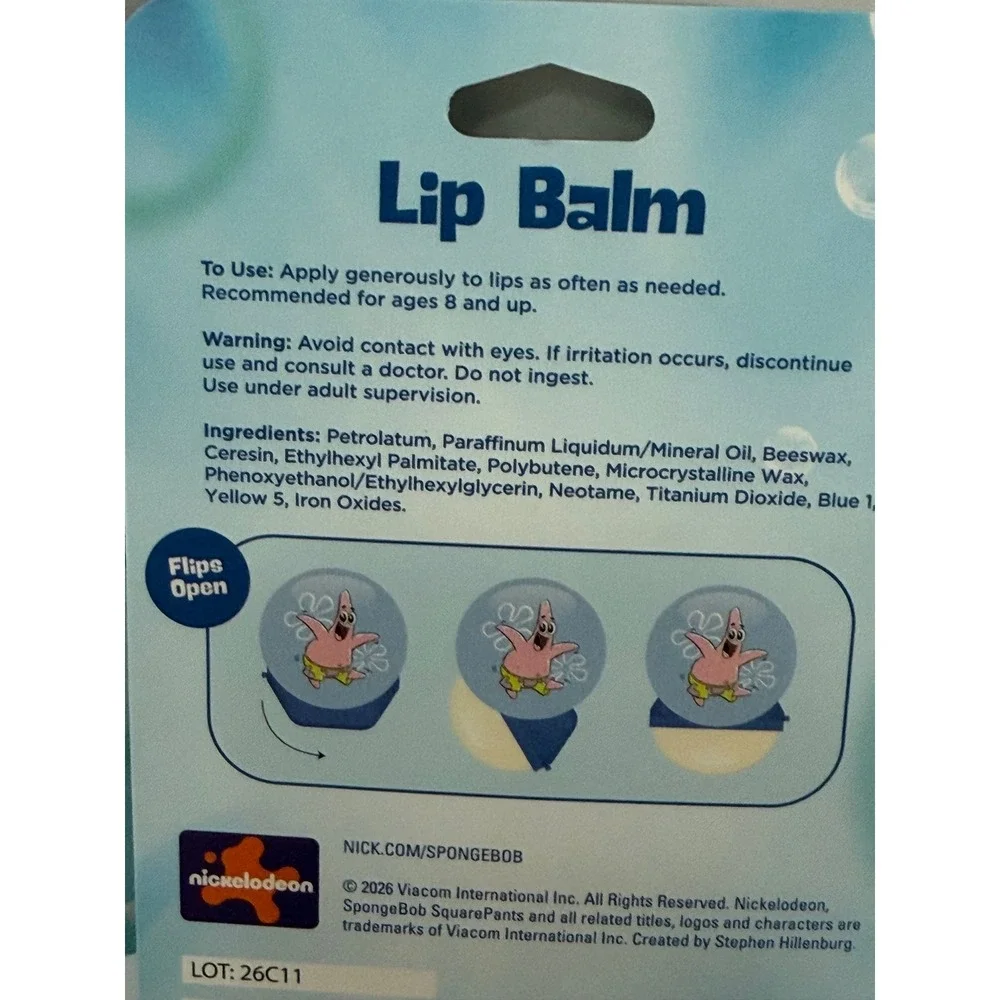 Nickelodeon SpongeBob SquarePants Lip Balm Set 2pk Tubes & Patrick Star New